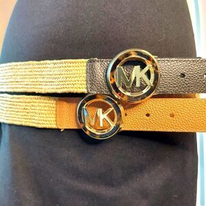 Michael Kors set of 2 Leather & Straw Stretch belts
